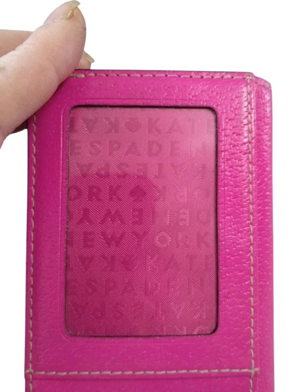 Kate Spade Hot Pink Keyring Mini Wallet Cow Leather Folding Logo Snap Closure